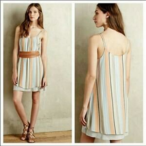 XS Anthropologie Left Coast by Dolan striped layered slip dress tan peach blue